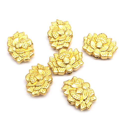 Бусины матовые "Лотос" 12х9 мм, позолота