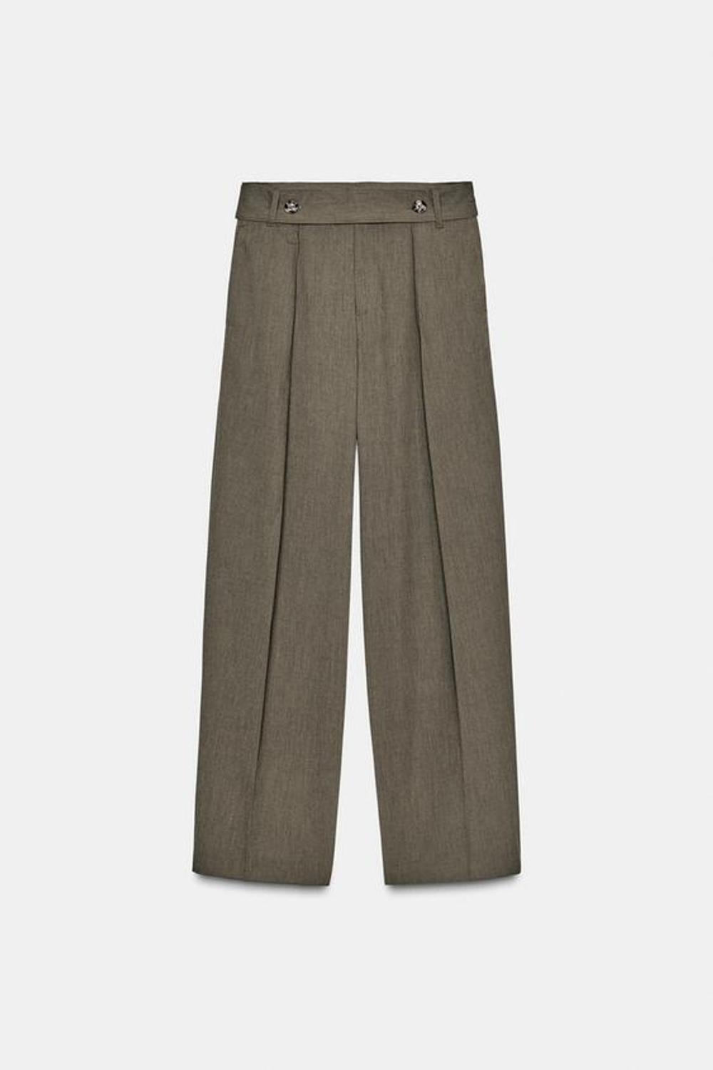 ZARA БРЮКИ СО СКЛАДКАМИ И РЕМНЕМ, ХАКИ МЕЛАНЖ