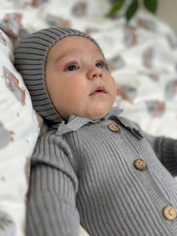 Вязаный комплект (Комбинезон на пуговицах+чепчик) Дождь хлопок RinaAmari