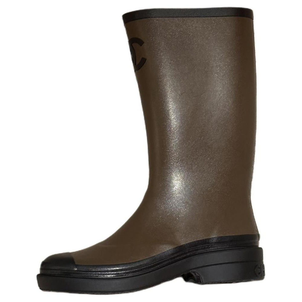 CHANEL Calfskin Rain Boots Women"s Army Green