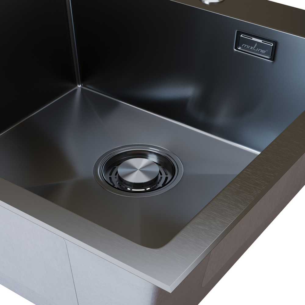 Мойка настол.монтаж 50х50 (3,0) вып 3 1/2  MIXLINE PRO с ФАСКОЙ 20см с сифоном (черный графит)