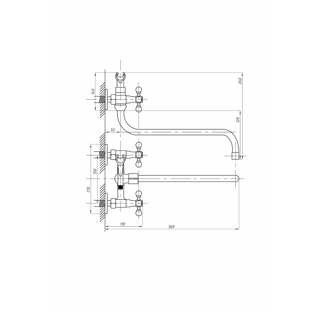 Смеситель для ванны и раковины 1/2 кер ПРОФСАН ПСМ-158-К89 "СТАНДАРТ А" эксцентрики"РУС", КРЕСТ ХРОМ