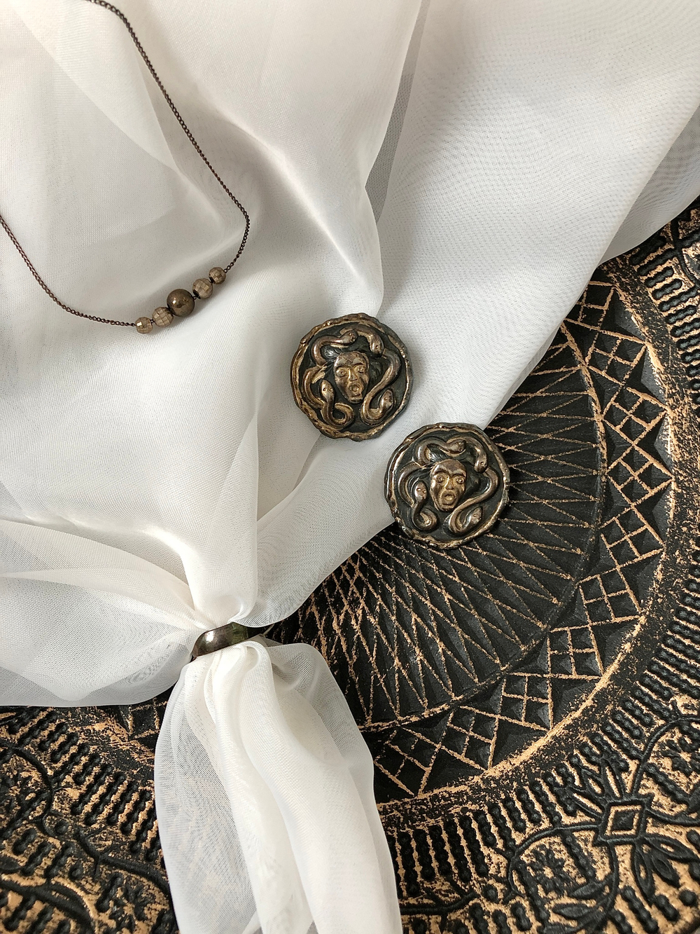 Серьги винтаж круглые с медузой Горгоной, Италия