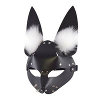 Черная кожаная маска Зайка с меховыми ушками и шипами Sitabella BDSM Accessories 3415-1