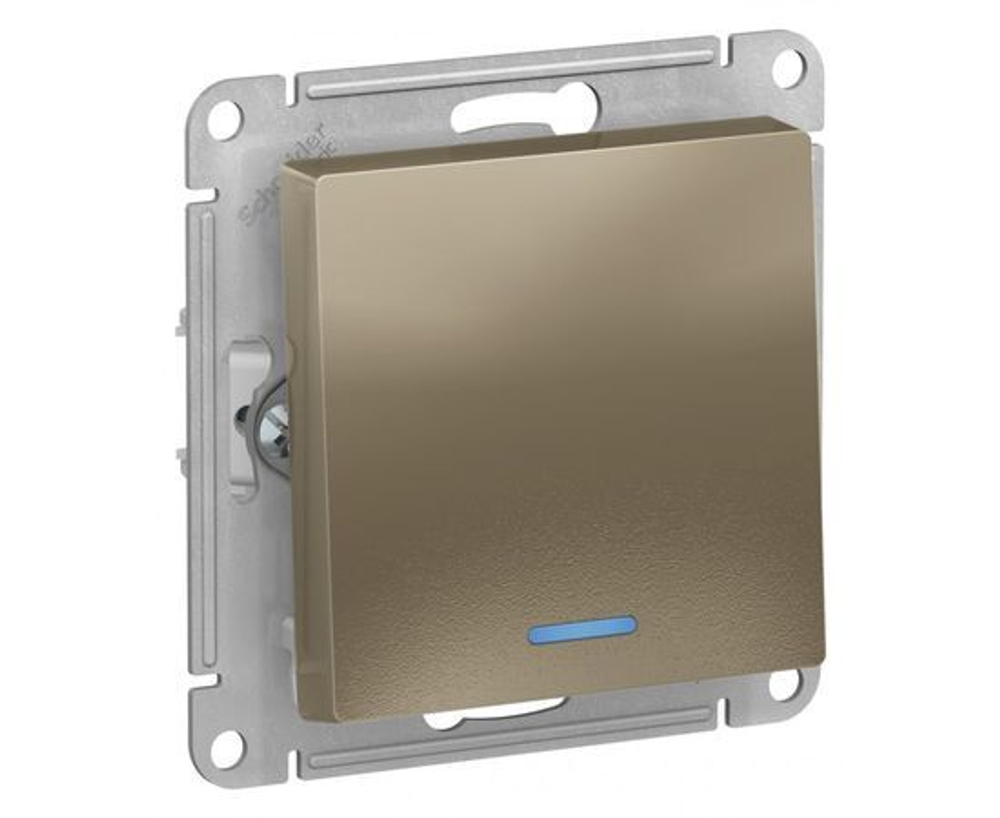 Выключатель 1-кл. СП AtlasDesign 10А IP20 (сх. 1а) 10AX с подсветкой механизм шампань Schneider Electriс ATN000513