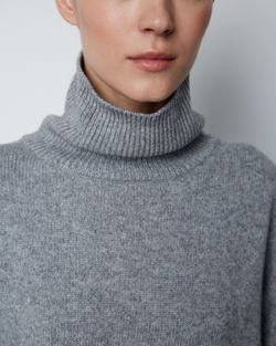 Свитер из смесового кашемира с высоким воротом светло-серый