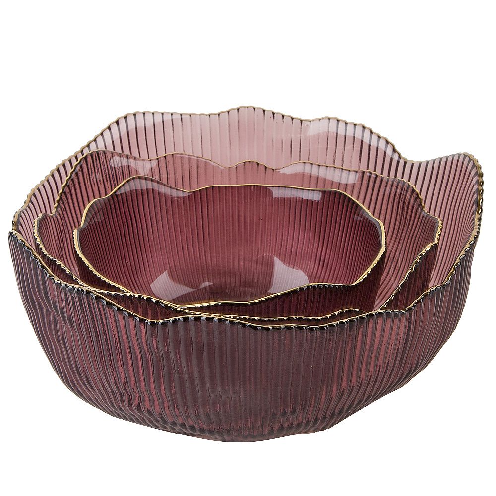 Салатник, набор 3шт. "Frost stripe" (розовый) d=12,5/15,5/19см (стекло) (транспортная упаковка)