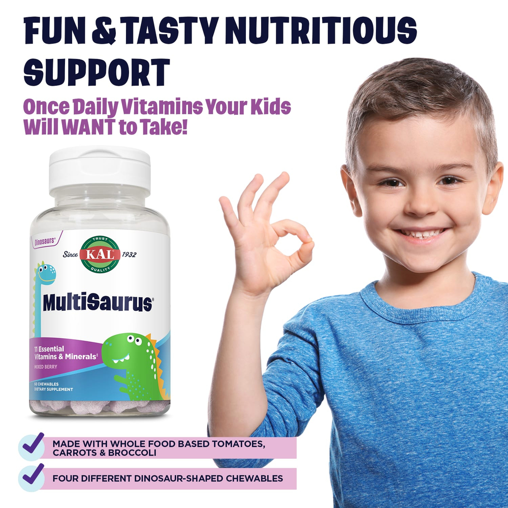 KAL, MultiSaurus, со вкусом ягодного ассорти, 60 жевательных таблеток