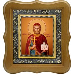 Ростислав (в Крещении Михаил) Мстиславич Киевский, Смоленский благоверный князь. Икона на холсте.