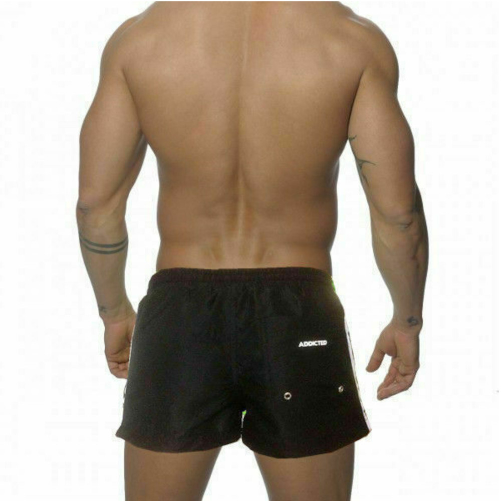 Мужские пляжные шорты черные с белыми вставками по бокам Addicted Racing Stripe Swim Shorts Black