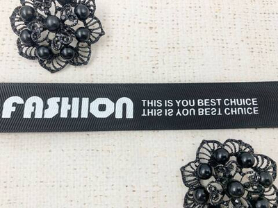 Лента репсовая принт, ш. 2,5 см, чёрный