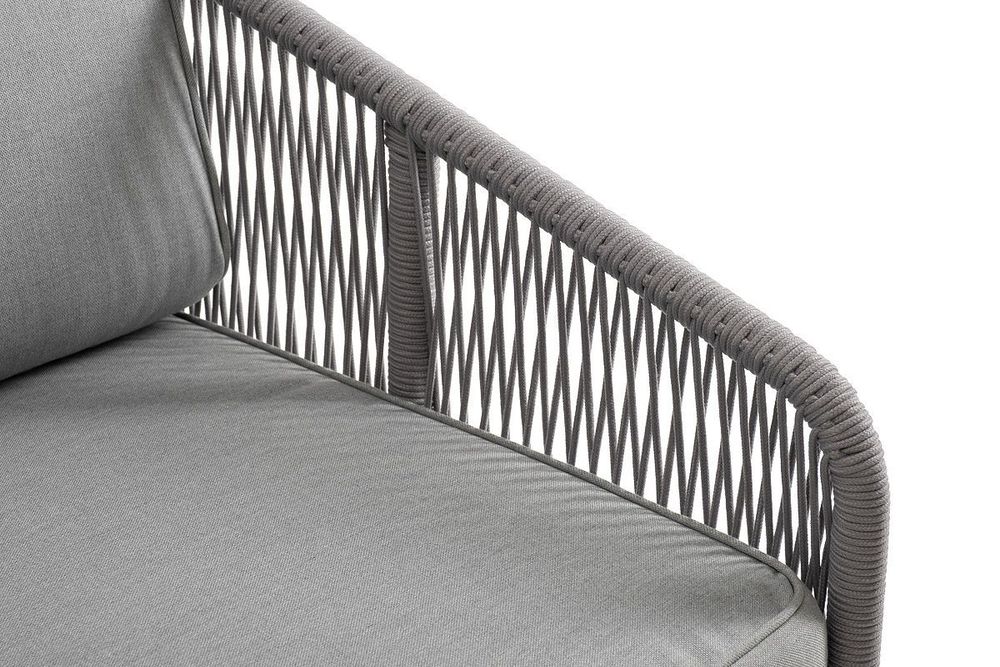 "Канны" левый модуль плетеный из роупа, каркас алюминий белый шагрень, роуп светло-серый круглый, ткань светло-серая