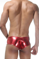 Красные блестящие трусы-хипсы с кружевными вставками (Размер: S-M) (Цвет: красный)