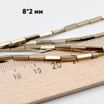 Гематит Брусок бусины (имитация), цвет золотистый, размер около 8*2 мм, цена за 22-23 шт (1/2 нити)