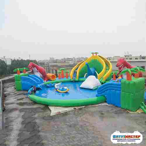 Надувной аквапарк с бассейном и горками «Дино Парк», 19,67×19,67×5,68 м