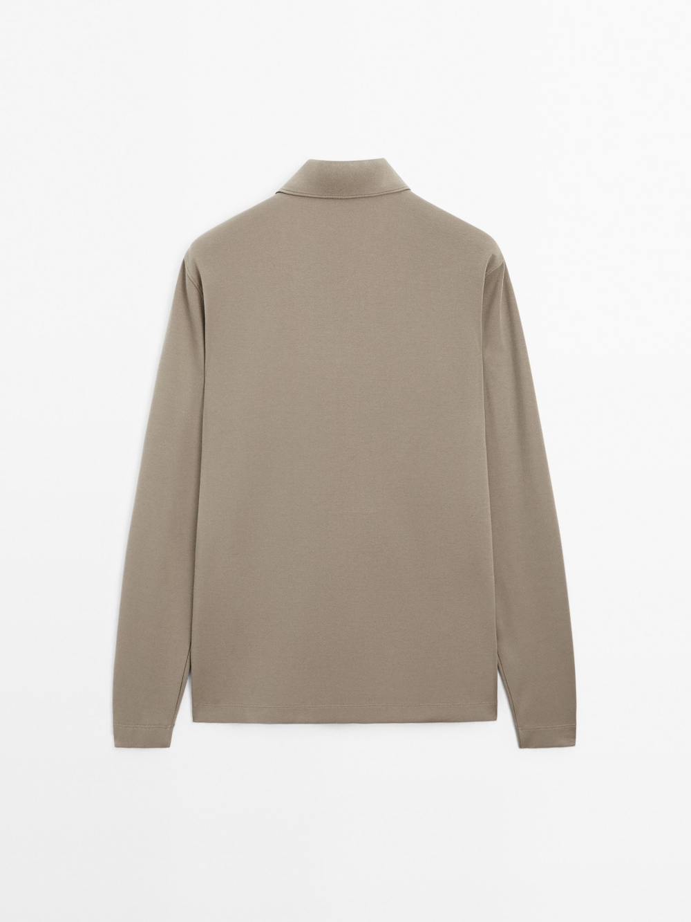 Massimo Dutti Рубашка-поло с длинными рукавами и застежкой-молнией, норка