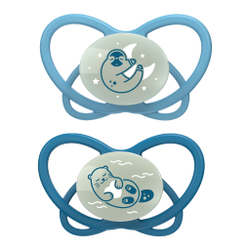 NIP Соска пустышка, силикон "Butterfly Night ", синий, размер 2 (6+)