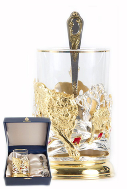 Подстаканник Охота на Волка с позолотой