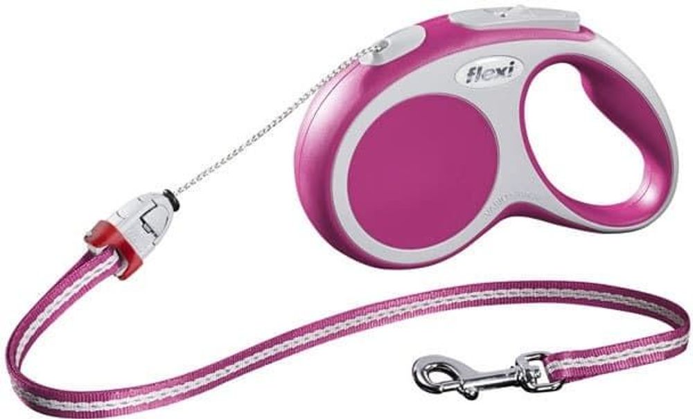 FLEXI рулетка Vario Basic S (до 12 кг) трос 5 м розовая