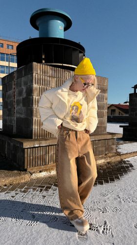 Ржавые широкие джинсы женские