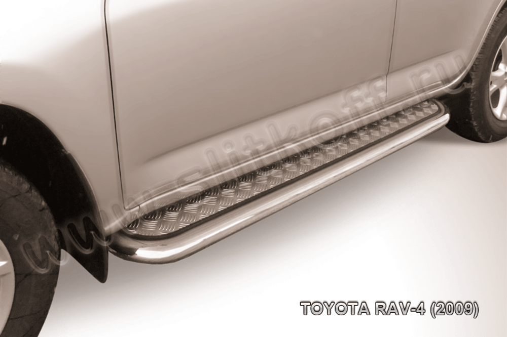 Пороги из нержавейки Toyota Rav-4 (2009-2010) d57 с алюминиевым листом