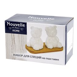 Набор для специй солонка/ перечница " " 14*7*8,5см. на бамбуковой подставке