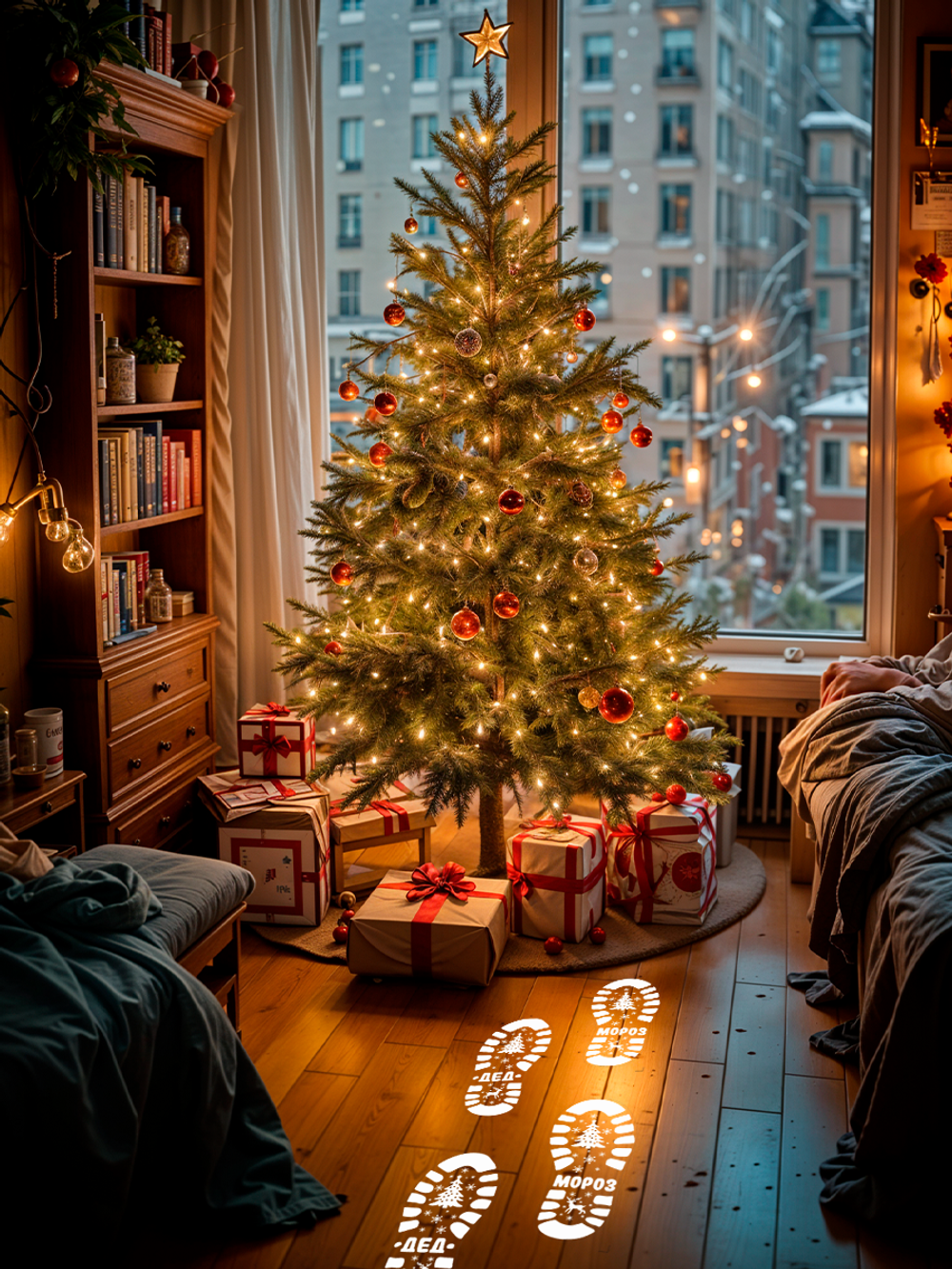 Наклейка новогодняя на пол следы Деда Мороза