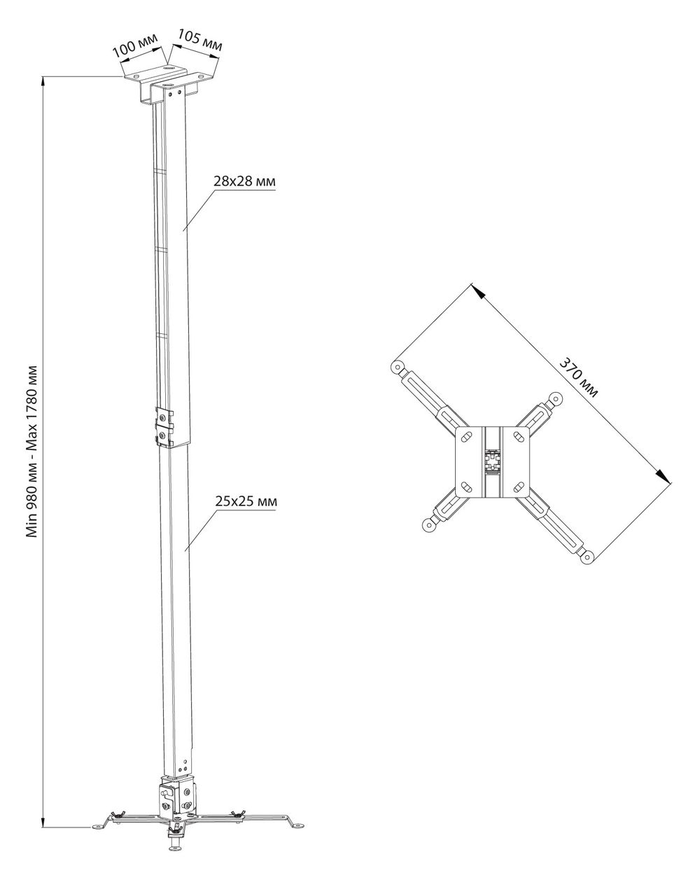 Кронштейн для проектора Cactus CS-VM-PRE04-WT белый макс.23кг настенный и потолочный поворот и наклон