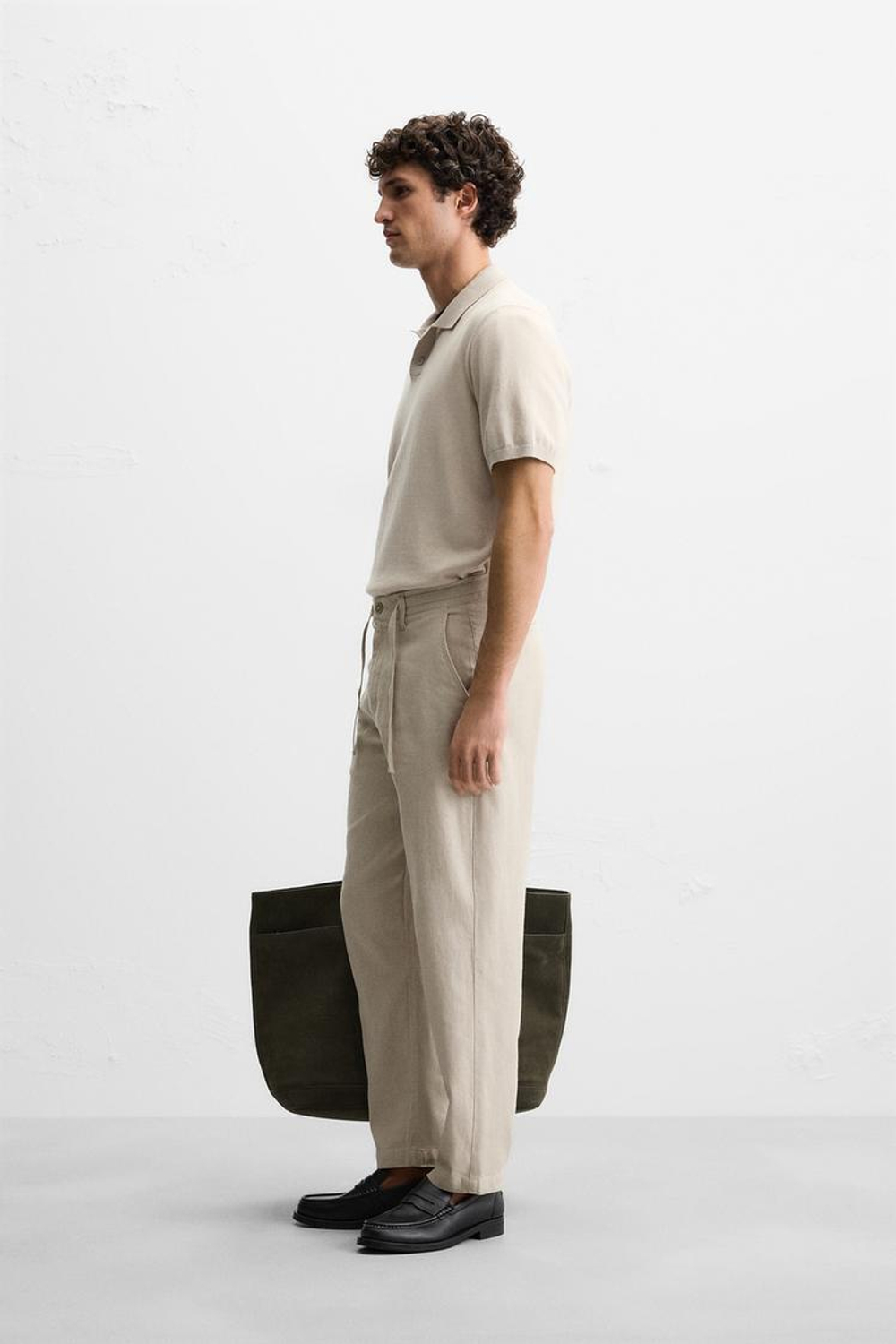 ZARA БРЮКИ RELAXED FIT ИЗ ХЛОПКА И ЛЬНА, СВЕТЛО-БЕЖЕВЫЙ