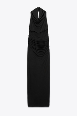 ZARA ДЛИННОЕ ПЛАТЬЕ С ГОРЛОВИНОЙ ХАЛТЕР И ОТКРЫТОЙ СПИНОЙ, ЧЕРНЫЙ