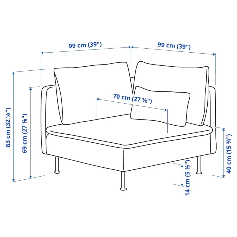 Угловая секция - IKEA SÖDERHAMN/SODERHAMN, 99х99х83 см, серый, СЁДЕРХАМН ИКЕА
