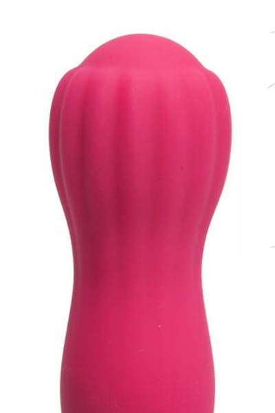 Розовый силиконовый вибратор с бутоном-головкой - 18 см. (Цвет: розовый)