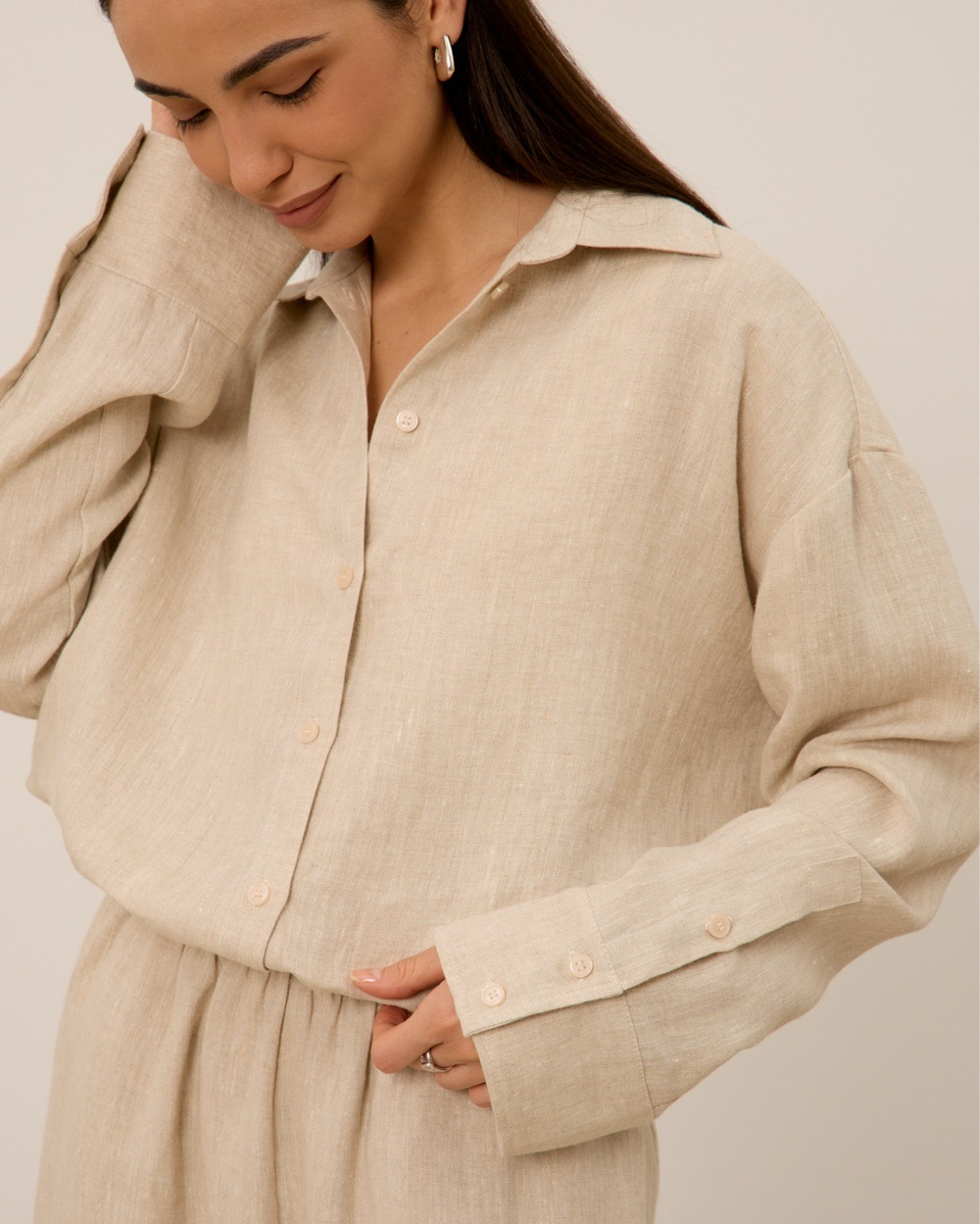 Рубашка 07, из 100% льна, бежевая