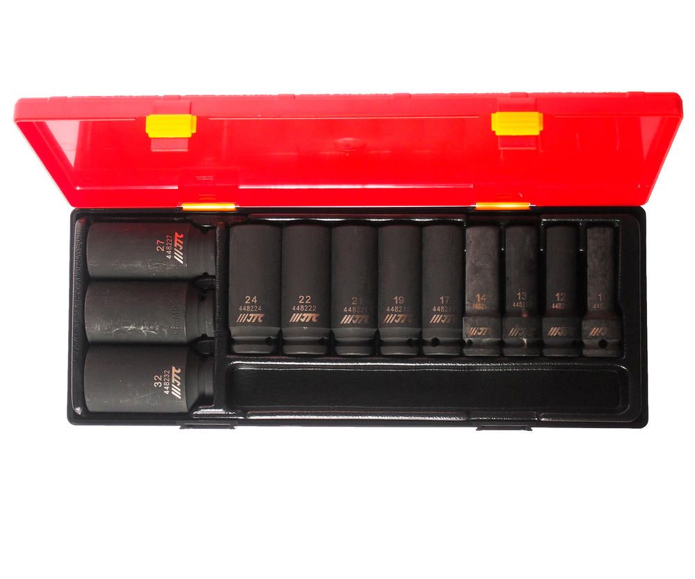 Набор головок торцевых 1/2" 6-ти гранных 10-32мм ударных глубоких 12 предметов в кейсе JTC
