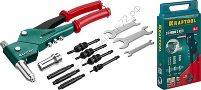 KRAFTOOL Combo3-M6 360°, 3 вида заклёпок, комбинированный поворотный заклепочник в кейсе (31178_z01)