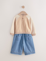 Свитер и джинсы широкие в комплекте для девочки Next E25-171, Светло-желтый, Синий