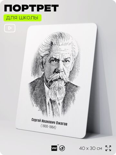 Портрет для школы в кабинет литературы и русского языка "Ожегов Сергей Иванович", стенд школьный для класса, для оформления классного уголка, 40х30 см, Silver Plane x Айдентика Технолоджи
