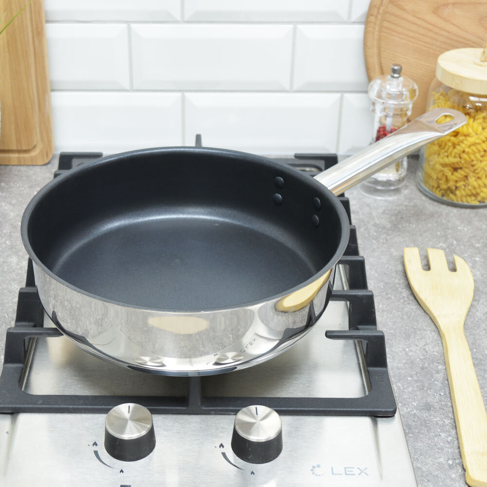 Сковорода 24см Общепит без крышки, глубокая, индукция ТРС 3,5мм, покрытие Xylan