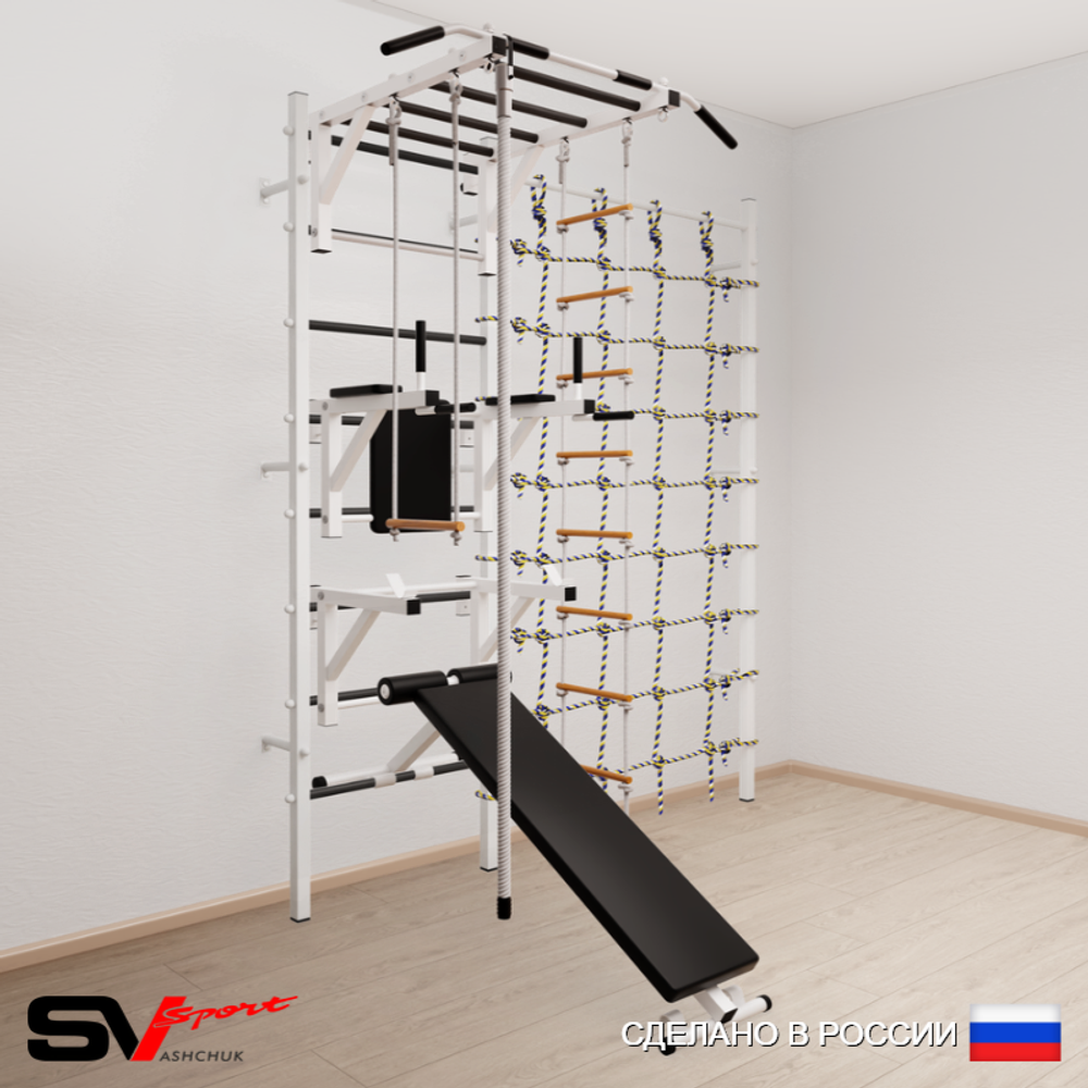 Шведская стенка Sv Sport усиленная 6670 (Турник рукоход/Брусья/Стойка/Скамья/Канат/Лестница/Трапеция/Канатный лаз)