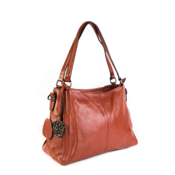 Стильная модная практичная женская средняя рыжая сумка из натуральной кожи 37х24х11 см с плечевым ремнём 9790 Yellow