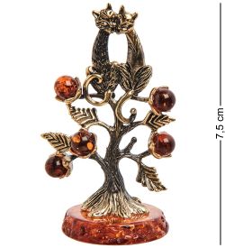 AM-3064 Фигурка «Коты на дереве» (латунь, янтарь)