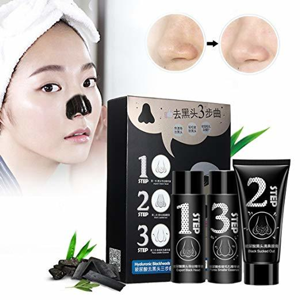 Маска Luckyfine от черных точек Трехступенчатая 3 Steps Blackhead Removal, 35 мл + 60 гр + 35 мл