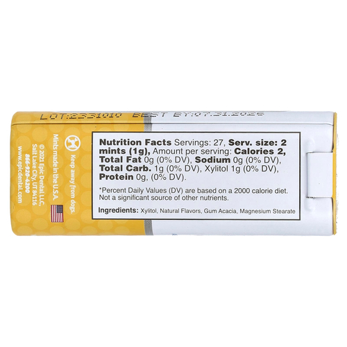 Epic Dental, Со 100% подслащенным ксилитом, свежие фрукты и фрукты, конфеты, без сахара, 30 г