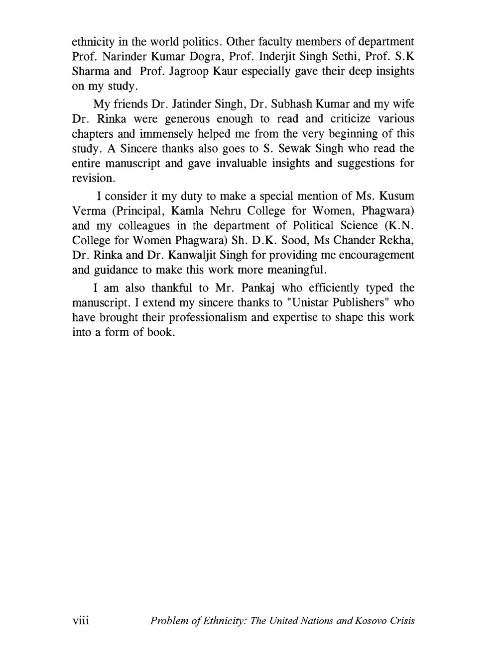 Problem of Ethnicity - The United Nations and Kosovo Crisis | Jasvir Singh