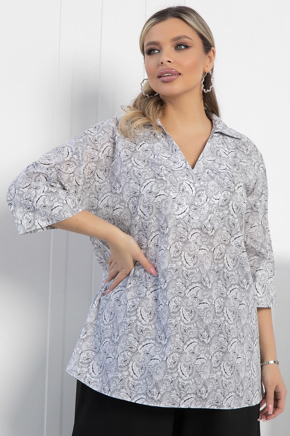 Блуза Легкость движения (бело-серая) Б12966-30М LT Collection