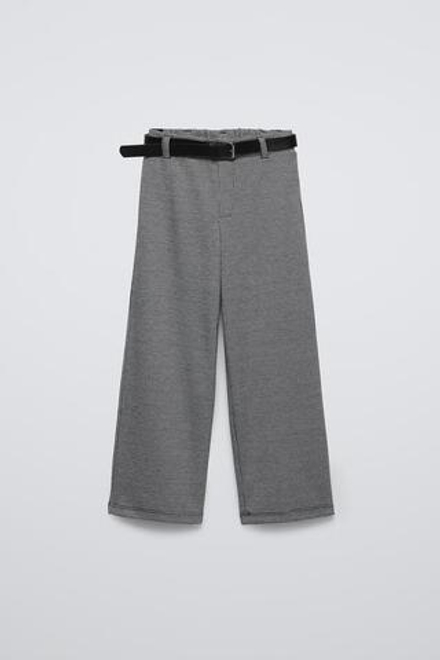 ZARA ЖАККАРДОВЫЕ БРЮКИ С РЕМНЕМ, СЕРЫЙ