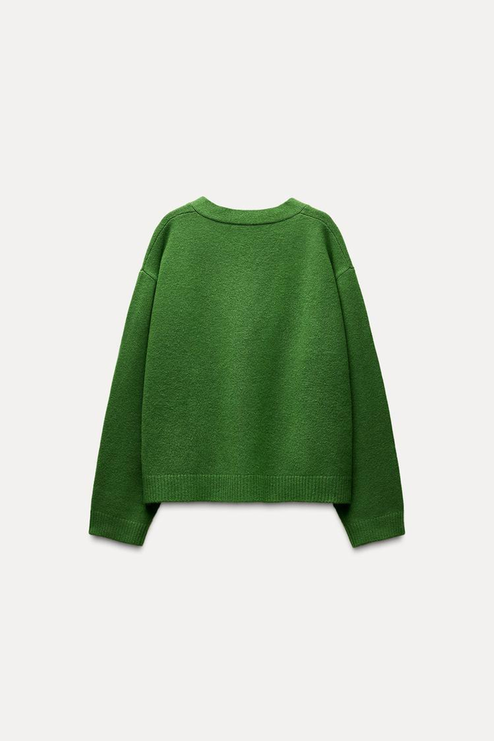 ZARA КАРДИГАН С УЗОРОМ «РОМБЫ», ЗЕЛЕНЫЙ