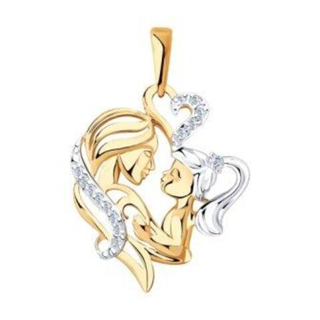Подвеска Мать и дитя из золота с фианитами