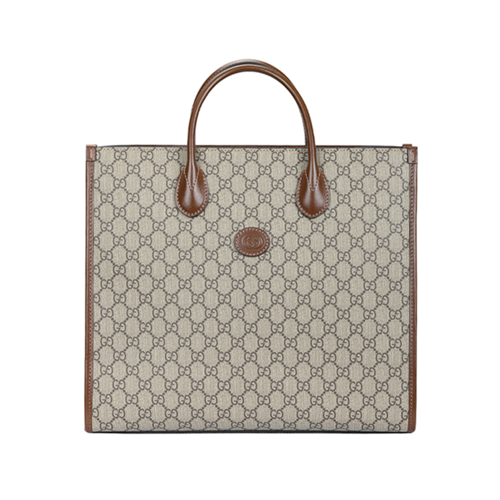 GUCCI Canvas With Leather Tote Bag, Shopping Bag, Shoulder Bag, Crossbody Bag, Handbag Medium Unisex Ebony & Brown