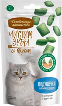 Лакомство Деревенские лакомства Чистим зубы для кошек, подушечки с кремом из говядины, 30 г